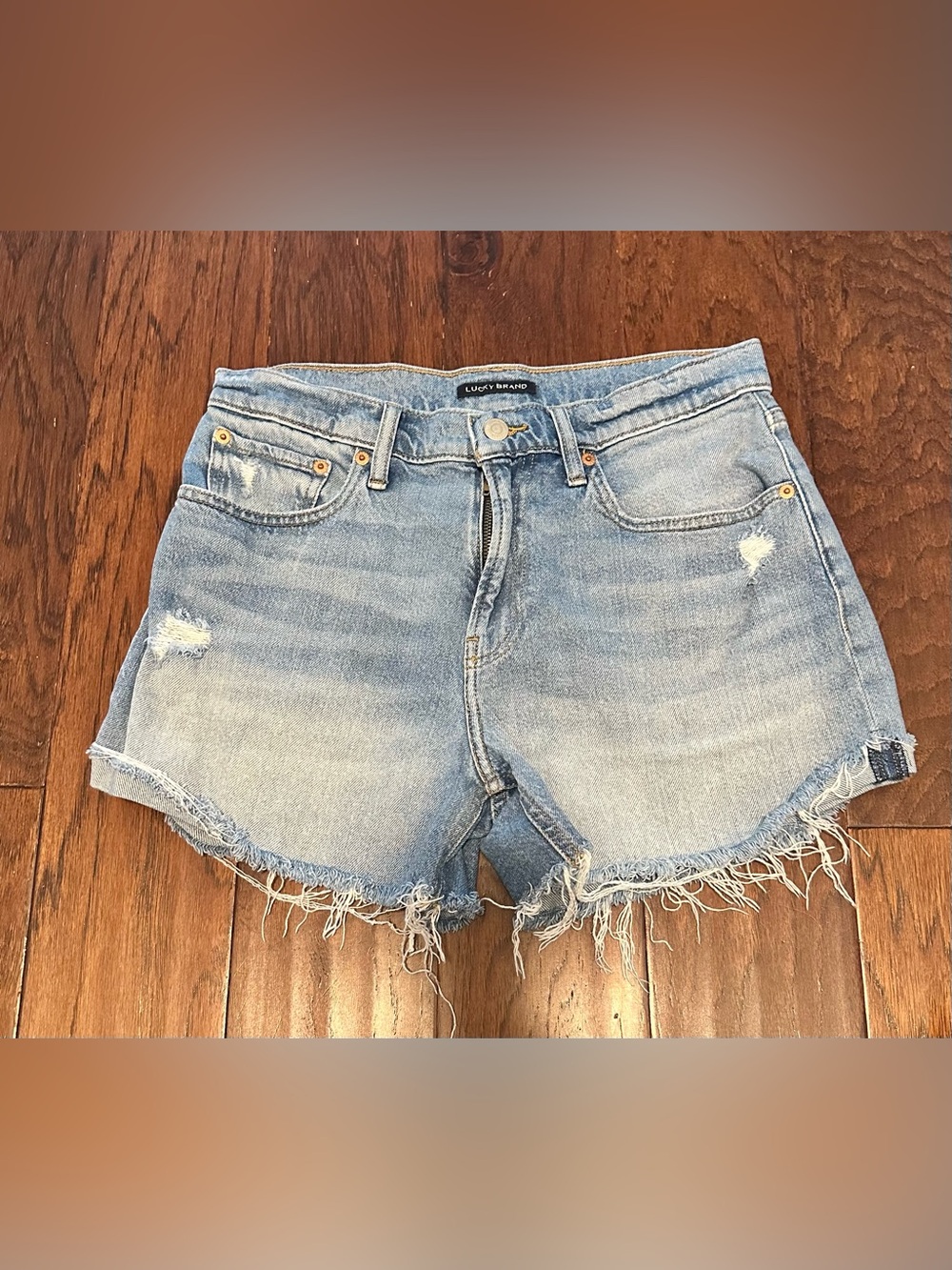 Lucky Brand Light Wash Frayed Hem Denim Shorts